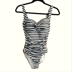 Niptuck Swim 1 pc Swimsuit Black White & Gold Stripe sz4 NWOT